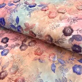 Bomullstyg TIE DYE EMBROIDERY Poppy design R