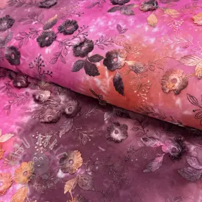 Bomullstyg TIE DYE EMBROIDERY Poppy design Q