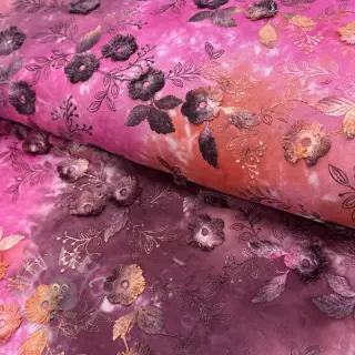 Bomullstyg TIE DYE EMBROIDERY Poppy design Q