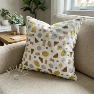 Bomull med vaffelbindning Shapes yellow digital print