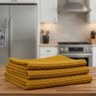 Bavlna s vaflovou väzbou ochre