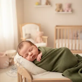 Dubbelgasväv/muslin dark moss green