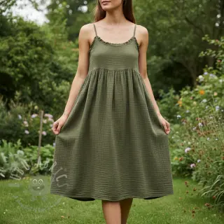 Dubbelgasväv/muslin dark moss green