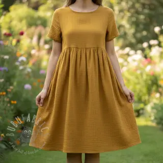 Dubbelgasväv/muslin dark ochre ORGANIC