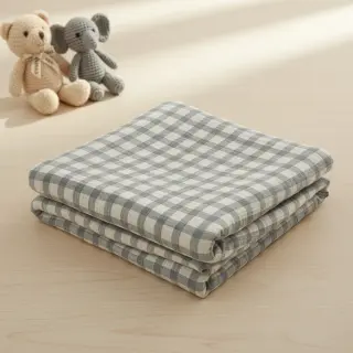 Dvojitá gázovina/mušelín LINEN YARN DYED Checks grey natural