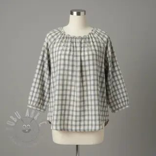 Dubbelgasväv/muslin LINEN YARN DYED Checks grey natural