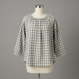Dvojitá gázovina/mušelín LINEN YARN DYED Checks grey natural