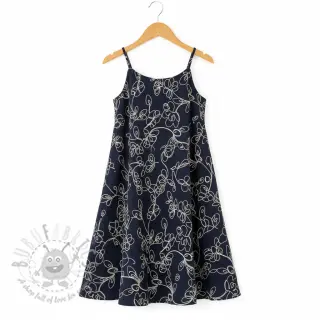 Dubbelgasväv/muslin EMBROIDERY Climbing flowers navy