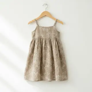 Dvojitá gázovina/mušelín EMBROIDERY Climbing flowers beige