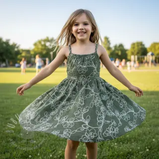 Dubbelgasväv/muslin EMBROIDERY Climbing flowers pickle