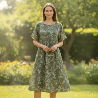 Dubbelgasväv/muslin EMBROIDERY Climbing flowers pickle