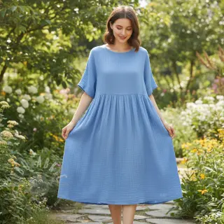 Dubbelgasväv/muslin royal blue ORGANIC