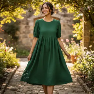 Dubbelgasväv/muslin dark green ORGANIC