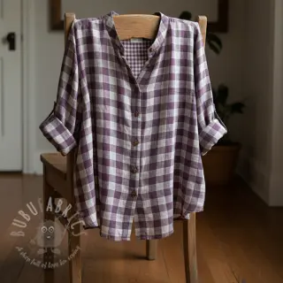 Dubbelgasväv/muslin Double sided CHECKS MINI grape