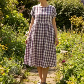 Dubbelgasväv/muslin Double sided CHECKS MINI grape