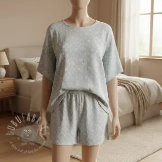 Dubbelgasväv/muslin JACQUARD Dots light blue