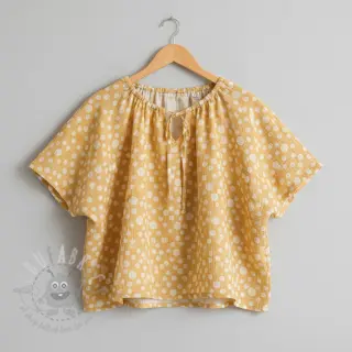 Dubbelgasväv/muslin JACQUARD Dots dark yellow