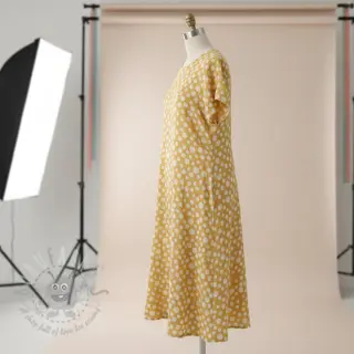 Dubbelgasväv/muslin JACQUARD Dots dark yellow
