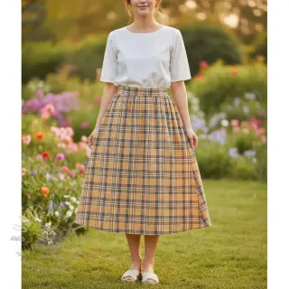 Dubbelgasväv/muslin Double sided CHECKS multicolour brown