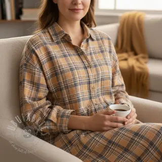 Dubbelgasväv/muslin Double sided CHECKS multicolour brown