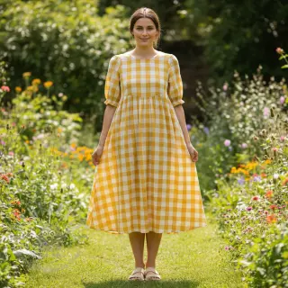 Dubbelgasväv/muslin Double sided CHECKS MINI ochre