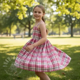 Dubbelgasväv/muslin Double sided CHECKS pink