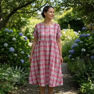 Dubbelgasväv/muslin Double sided CHECKS pink
