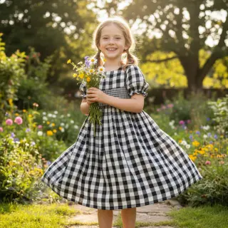 Dubbelgasväv/muslin Double sided CHECKS MINI black