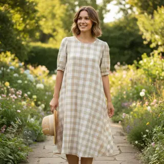 Dubbelgasväv/muslin Double sided CHECKS MINI beige