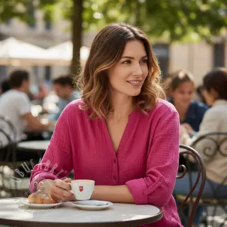 Dubbelgasväv/muslin fuchsia