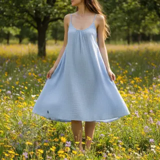 Dubbelgasväv/muslin blue heaven ORGANIC