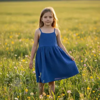 Dubbelgasväv/muslin cobalt ORGANIC