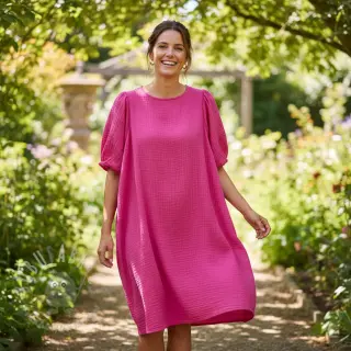 Dubbelgasväv/muslin fuchsia ORGANIC