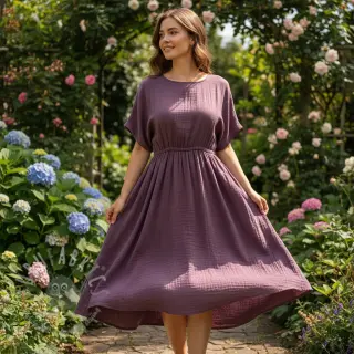 Dubbelgasväv/muslin aubergine