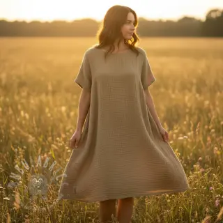 Dubbelgasväv/muslin beige ORGANIC