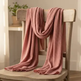 Dvojitá gázovina/mušelín mauve ORGANIC