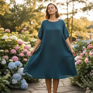 Dubbelgasväv/muslin indigo