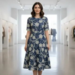 Bavlnená látka JEANS EMBROIDERY Flora design C