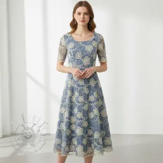 Bomullstyg JEANS EMBROIDERY Flora design D