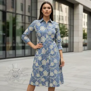 Bomullstyg JEANS EMBROIDERY Flora design D