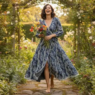 Bomullstyg JEANS EMBROIDERY Flora design Och