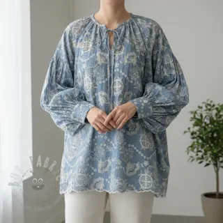 Bomullstyg JEANS Embroidery Buttercup