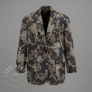 Bomullstyg JEANS Embroidery leaves black