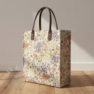 Dekorationstyg Linenlook Flowers meadow digital print
