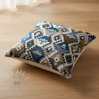 Dekorationstyg jacquard Kilim cobalt havane