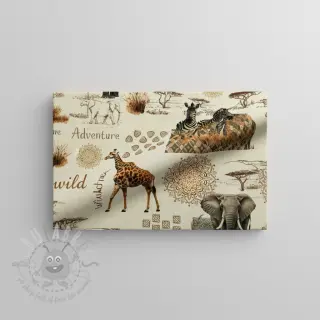 Dekorationstyg Linenlook Wildlife Safari Trip digital print