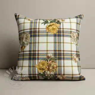 Dekorationstyg Linenlook Classic Peony Check digital print