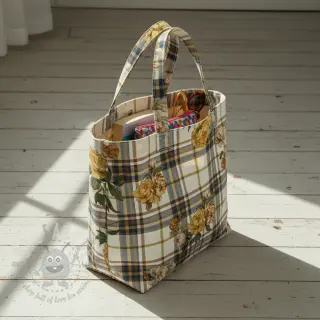 Dekorationstyg Linenlook Classic Peony Check digital print