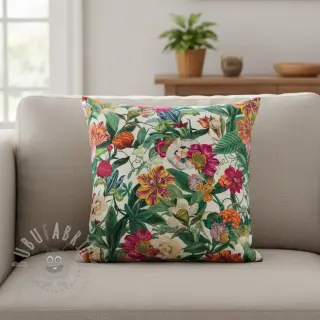 Dekorationstyg Linenlook Flashy Floral Party digital print