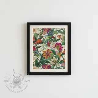 Dekorationstyg Linenlook Flashy Floral Party digital print